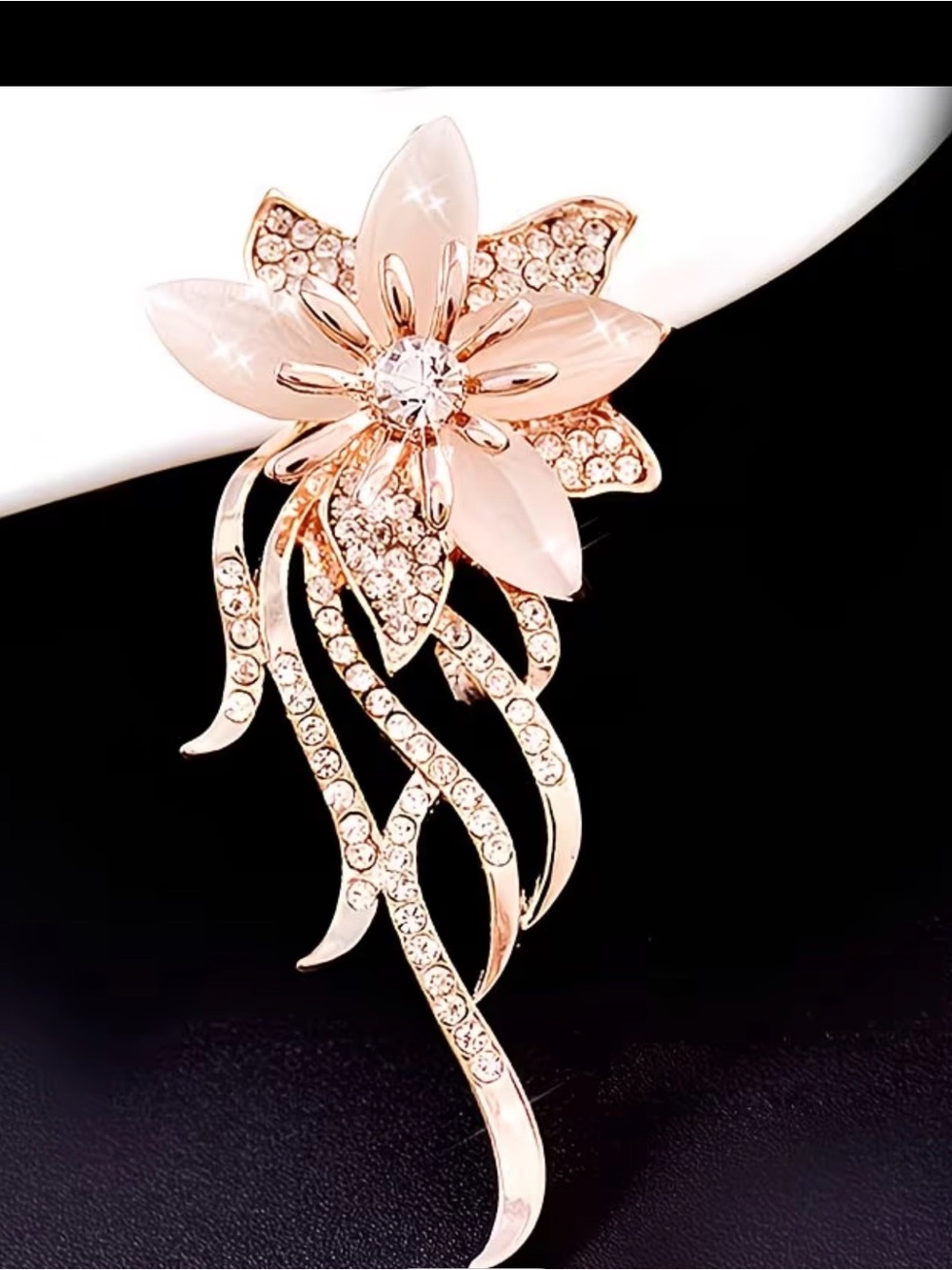 Rose Gold-Tone Floral Crystal Brooch in Blush Pink
